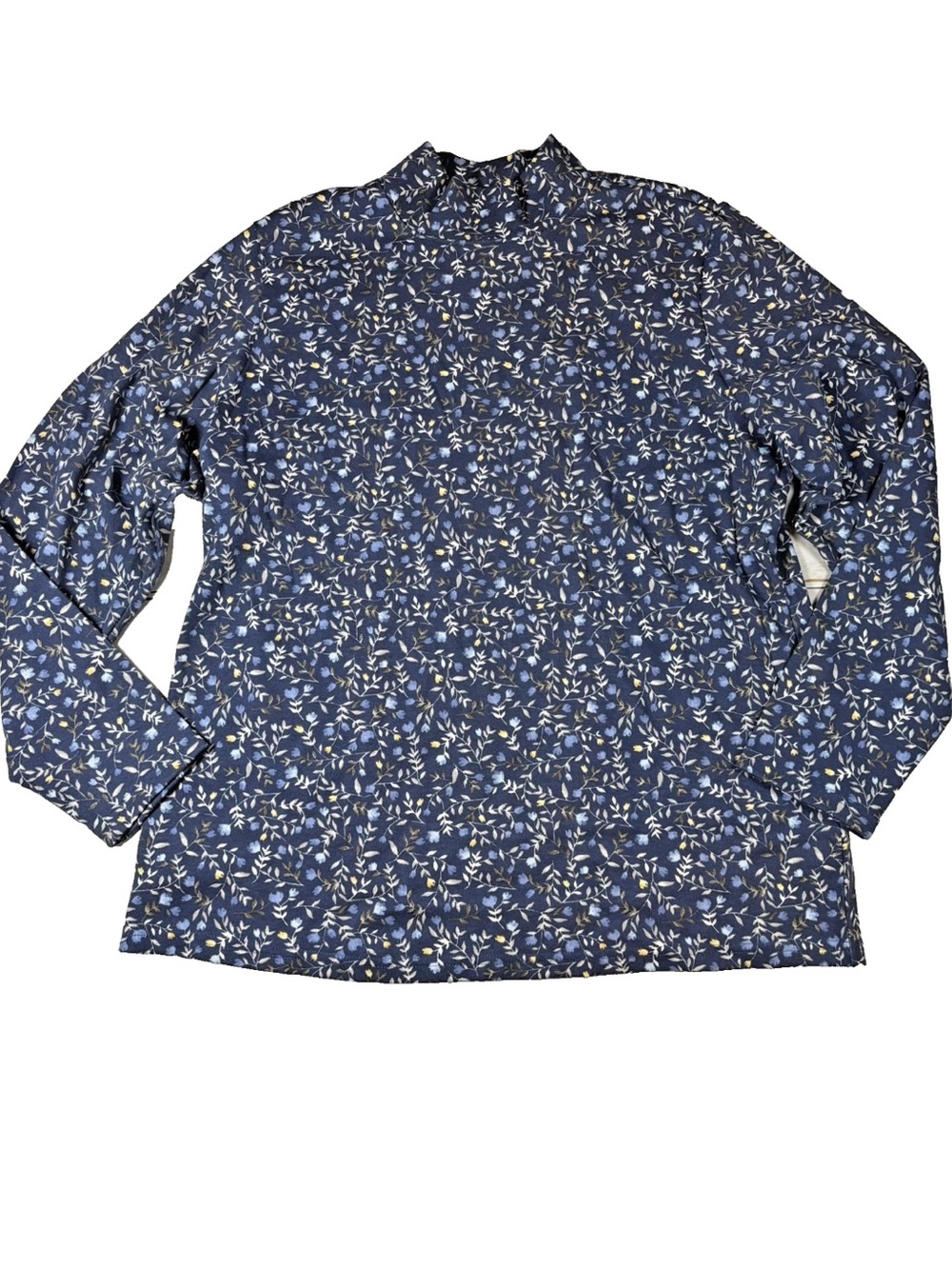 Karen Scott Top Women’s Sz 0X Plus Blue Ditzy Floral Mock Neck Modest Classic